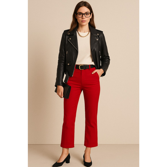 Theory 4 High Rise $298. Moleskin Twill Trousers Cotton Pants Cropped Red - Picture 10 of 10